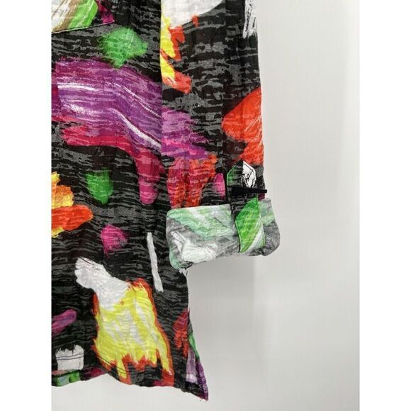 Ali Miles Abstract Print Button Colorful Roll Tab Wearable Art Tunic Size Small - Picture 4 of 5